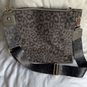 Erin Condren Charcoal Leopard Crossbody with Gold Hardware
